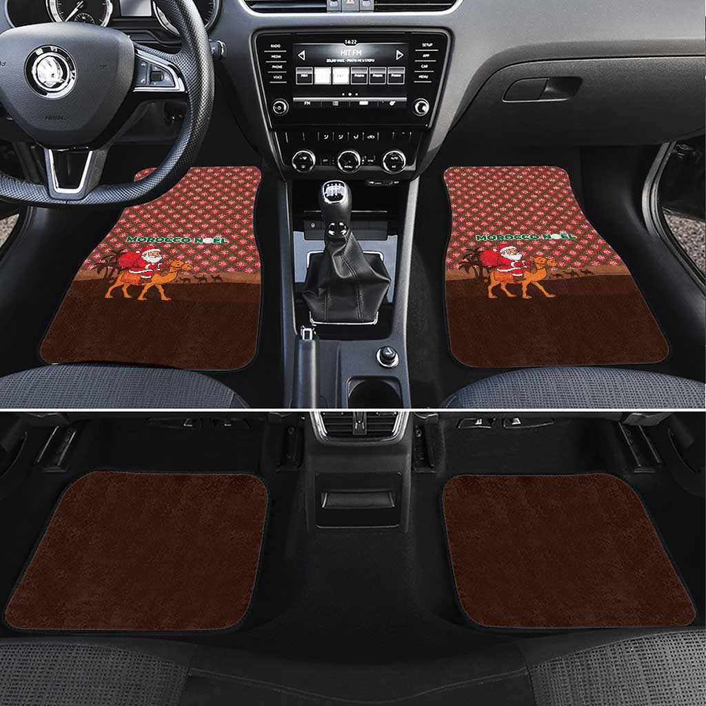 Morocco Christmas Car Mats with Santa Claus Camel Caravan Desert Scene and Red Pattern Design - Wonder Print Shop