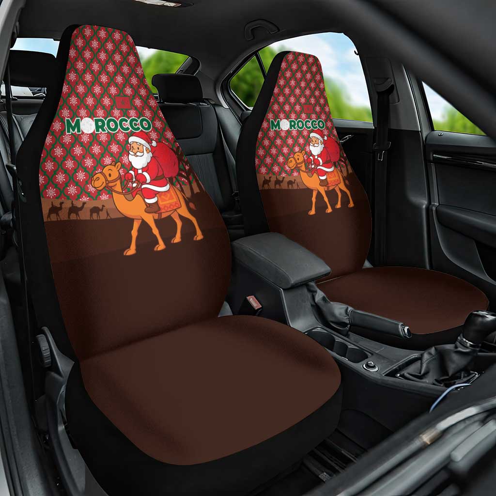 Morocco Christmas Car Seat Cover with Santa Claus Camel Caravan Desert Scene and Red Pattern Design - Wonder Print Shop