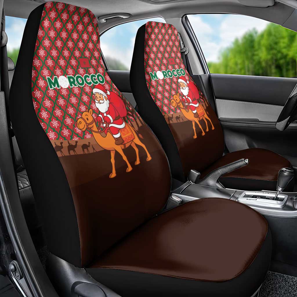 Morocco Christmas Car Seat Cover with Santa Claus Camel Caravan Desert Scene and Red Pattern Design - Wonder Print Shop