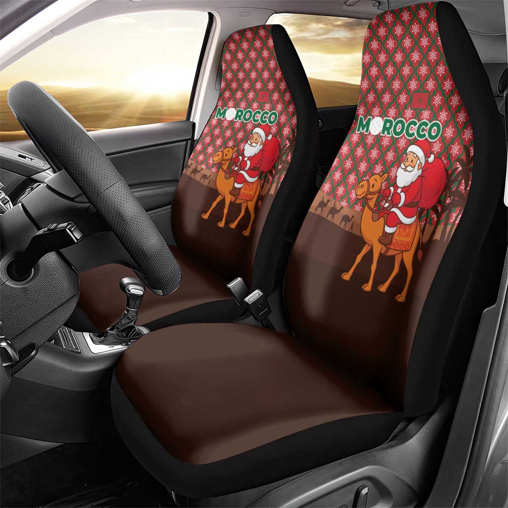 Morocco Christmas Car Seat Cover with Santa Claus Camel Caravan Desert Scene and Red Pattern Design - Wonder Print Shop