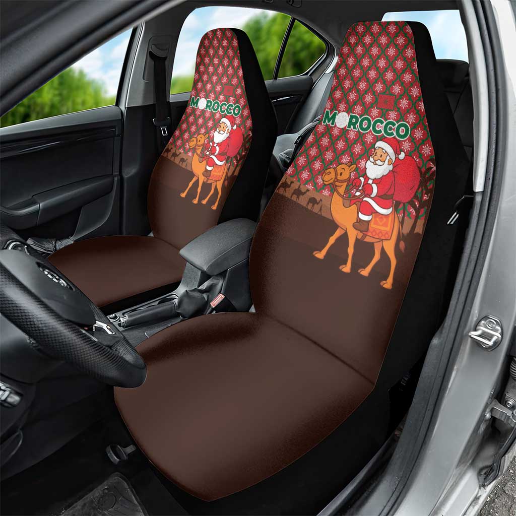 Morocco Christmas Car Seat Cover with Santa Claus Camel Caravan Desert Scene and Red Pattern Design - Wonder Print Shop