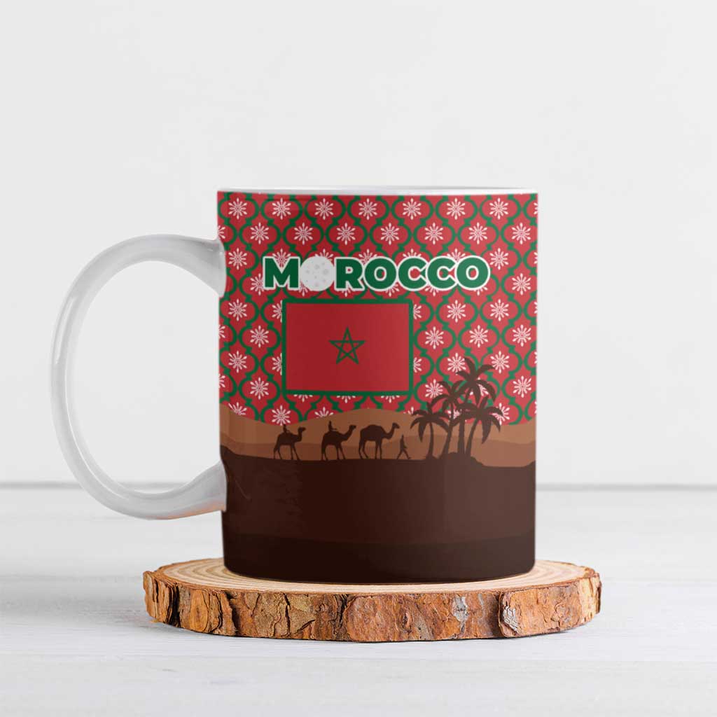 Morocco Christmas Ceramic Mug with Santa Claus Camel Caravan Desert Scene and Red Pattern Design - Wonder Print Shop