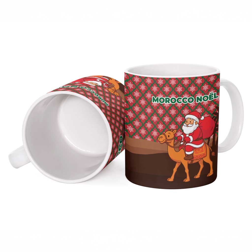 Morocco Christmas Ceramic Mug with Santa Claus Camel Caravan Desert Scene and Red Pattern Design - Wonder Print Shop