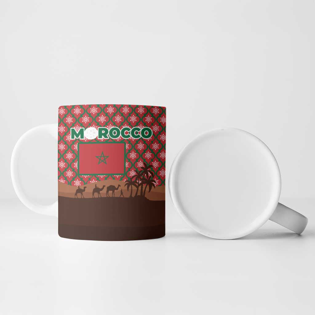 Morocco Christmas Ceramic Mug with Santa Claus Camel Caravan Desert Scene and Red Pattern Design - Wonder Print Shop