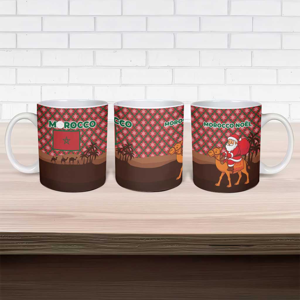 Morocco Christmas Ceramic Mug with Santa Claus Camel Caravan Desert Scene and Red Pattern Design - Wonder Print Shop