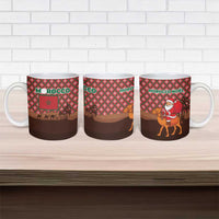 Morocco Christmas Ceramic Mug with Santa Claus Camel Caravan Desert Scene and Red Pattern Design - Wonder Print Shop