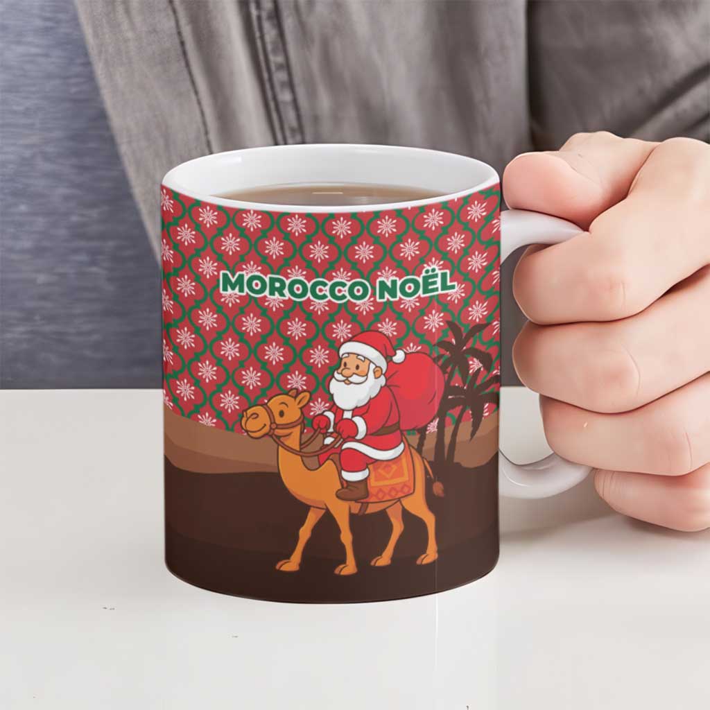 Morocco Christmas Ceramic Mug with Santa Claus Camel Caravan Desert Scene and Red Pattern Design - Wonder Print Shop