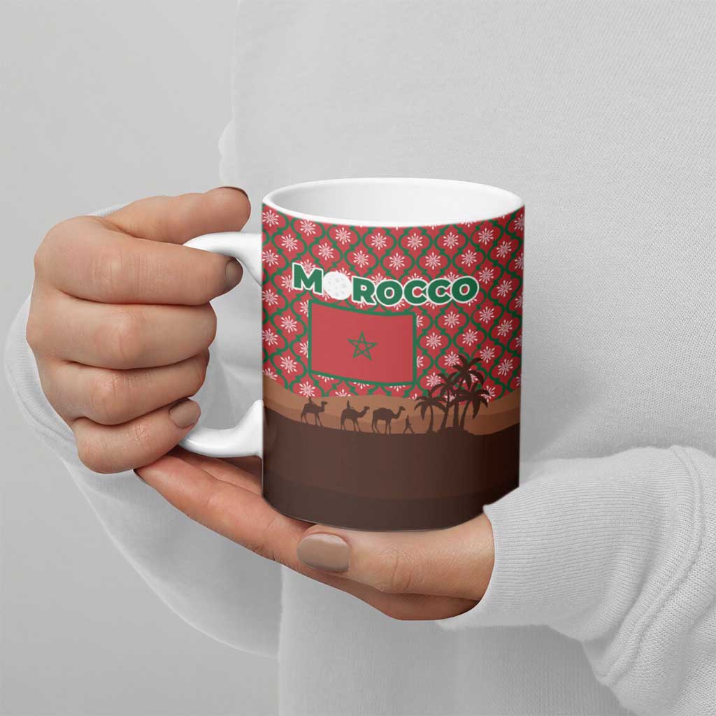 Morocco Christmas Ceramic Mug with Santa Claus Camel Caravan Desert Scene and Red Pattern Design - Wonder Print Shop