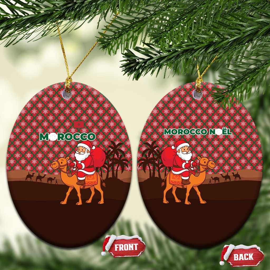 Morocco Christmas Ceramic Ornament with Santa Claus Camel Caravan Desert Scene and Red Pattern Design - Wonder Print Shop