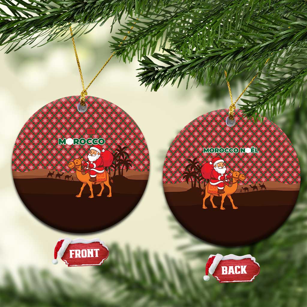 Morocco Christmas Ceramic Ornament with Santa Claus Camel Caravan Desert Scene and Red Pattern Design - Wonder Print Shop