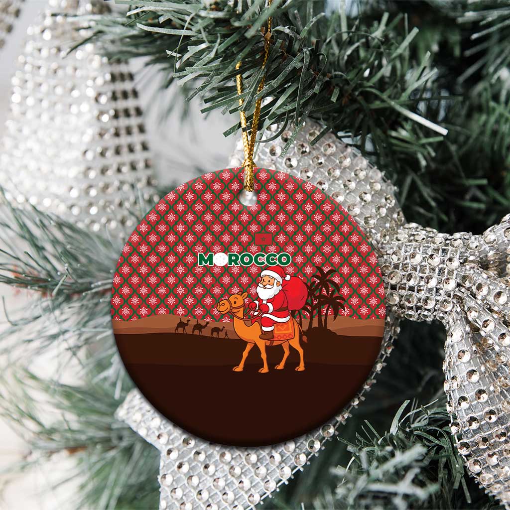 Morocco Christmas Ceramic Ornament with Santa Claus Camel Caravan Desert Scene and Red Pattern Design - Wonder Print Shop