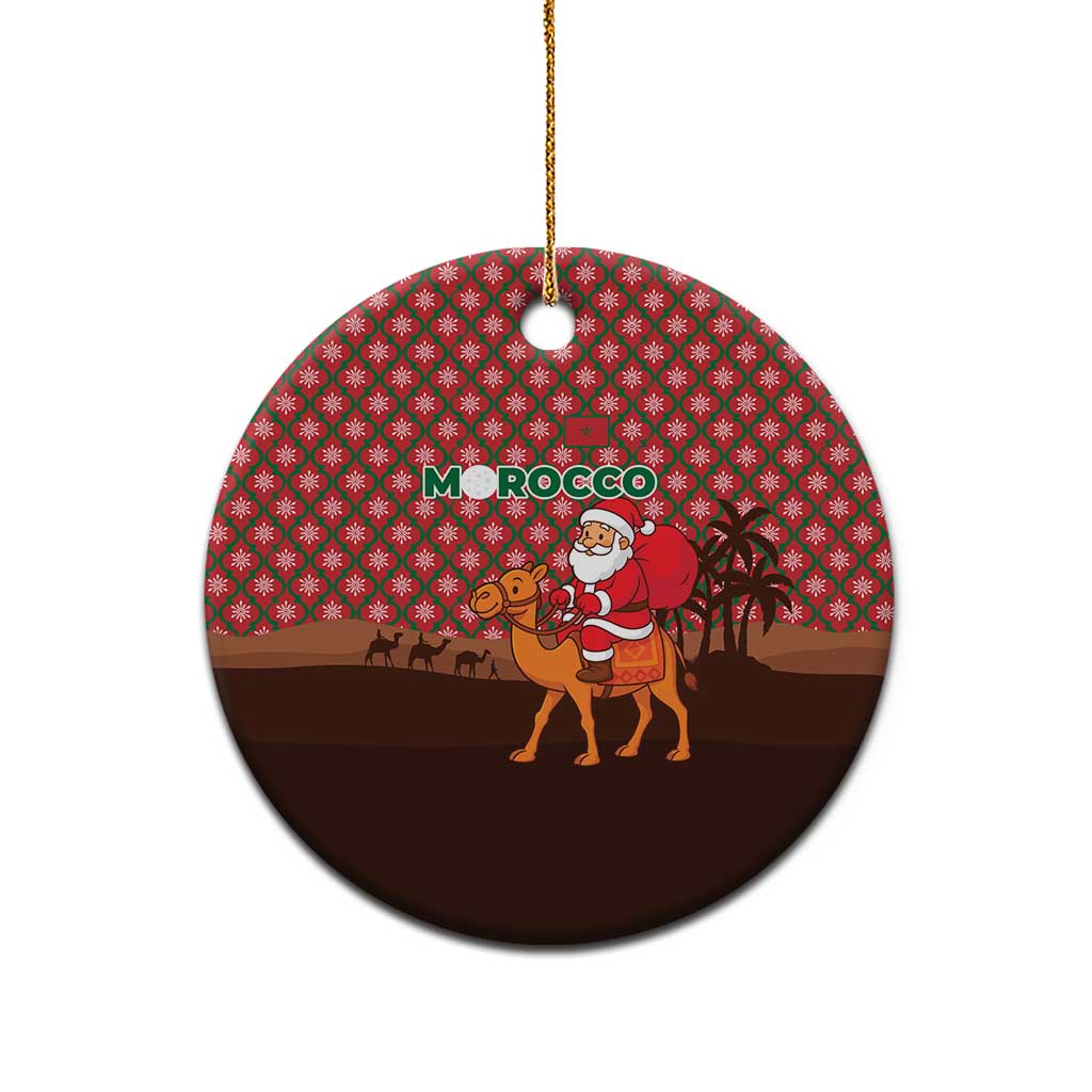 Morocco Christmas Ceramic Ornament with Santa Claus Camel Caravan Desert Scene and Red Pattern Design - Wonder Print Shop