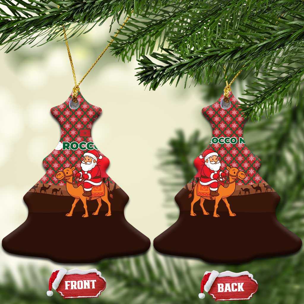 Morocco Christmas Ceramic Ornament with Santa Claus Camel Caravan Desert Scene and Red Pattern Design - Wonder Print Shop