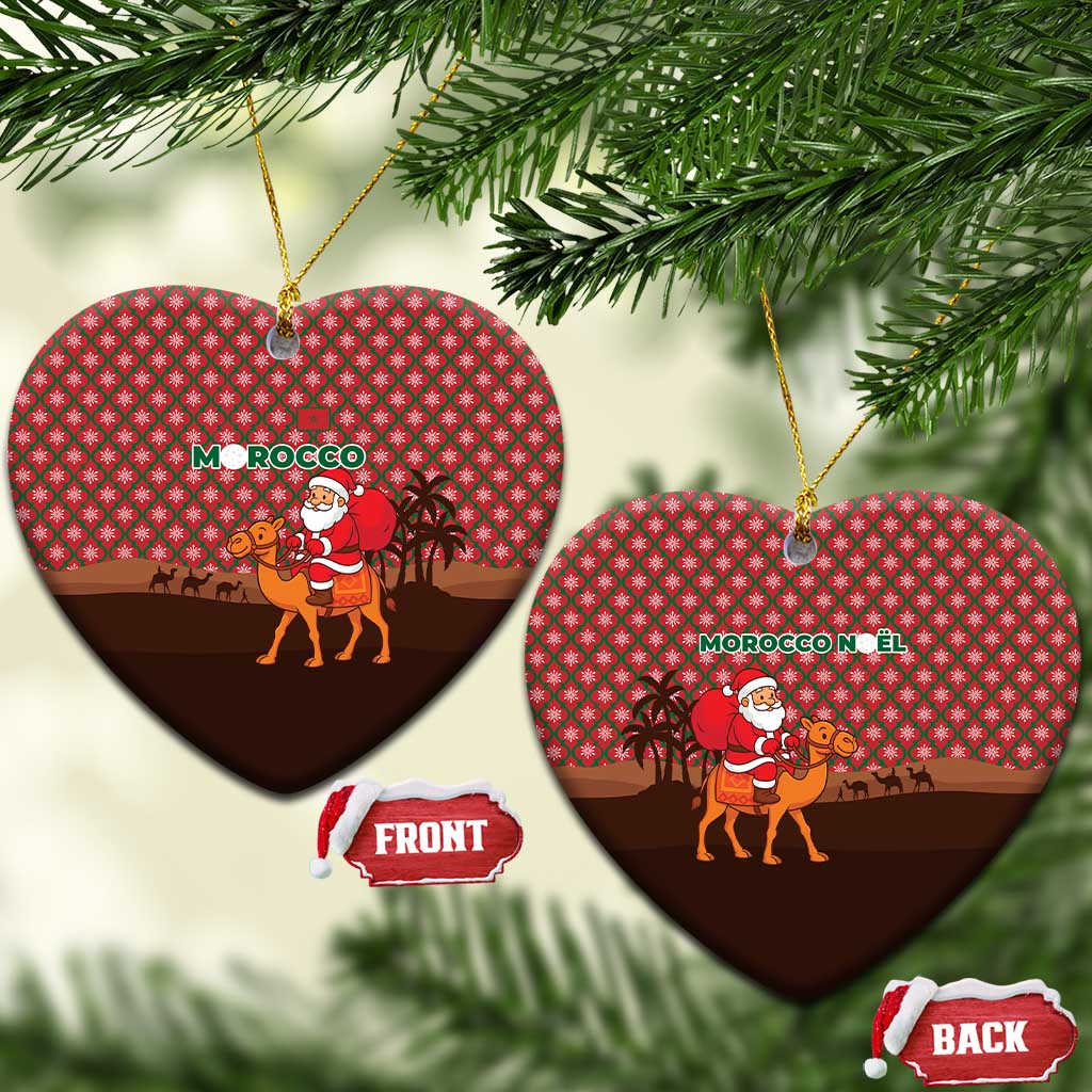 Morocco Christmas Ceramic Ornament with Santa Claus Camel Caravan Desert Scene and Red Pattern Design - Wonder Print Shop