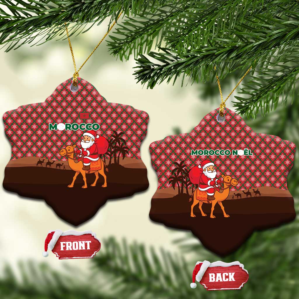 Morocco Christmas Ceramic Ornament with Santa Claus Camel Caravan Desert Scene and Red Pattern Design - Wonder Print Shop