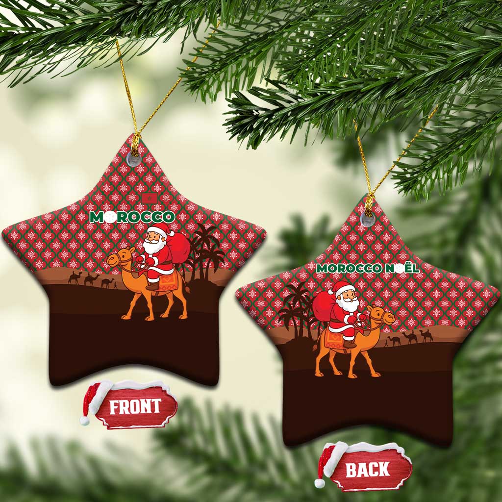 Morocco Christmas Ceramic Ornament with Santa Claus Camel Caravan Desert Scene and Red Pattern Design - Wonder Print Shop