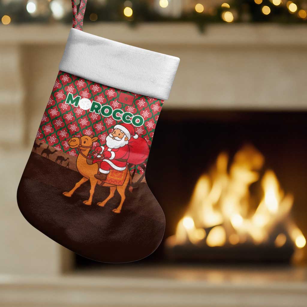 Morocco Christmas Stocking with Santa Claus Camel Caravan Desert Scene and Red Pattern Design - Wonder Print Shop