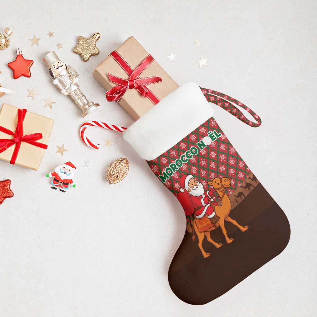 Morocco Christmas Stocking with Santa Claus Camel Caravan Desert Scene and Red Pattern Design - Wonder Print Shop