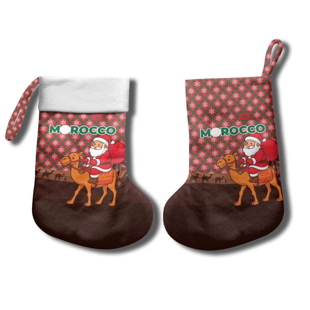 Morocco Christmas Stocking with Santa Claus Camel Caravan Desert Scene and Red Pattern Design - Wonder Print Shop