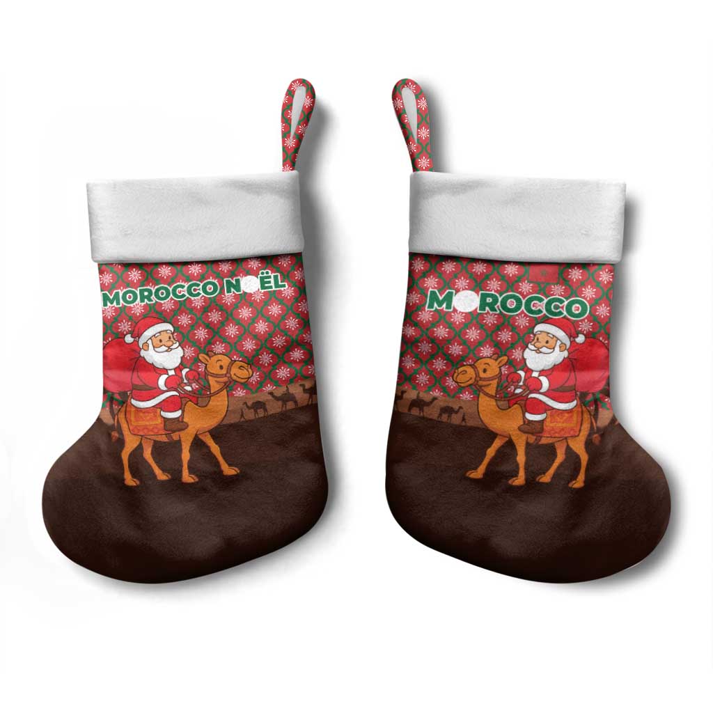 Morocco Christmas Stocking with Santa Claus Camel Caravan Desert Scene and Red Pattern Design - Wonder Print Shop