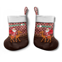 Morocco Christmas Stocking with Santa Claus Camel Caravan Desert Scene and Red Pattern Design - Wonder Print Shop