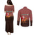 Morocco Christmas Couples Matching Puletasi and Long Sleeve Button Shirt with Santa Claus Camel Caravan Desert Scene and Red Pattern Design - Wonder Print Shop
