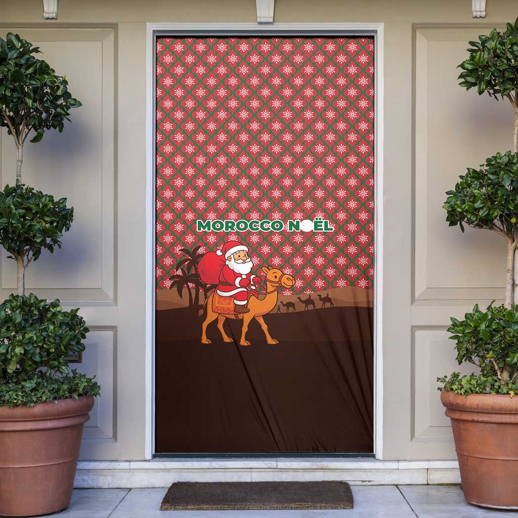 Morocco Christmas Door Cover with Santa Claus Camel Caravan Desert Scene and Red Pattern Design - Wonder Print Shop