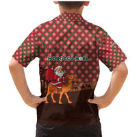 Morocco Christmas Family Matching Mermaid Dress and Hawaiian Shirt with Santa Claus Camel Caravan Desert Scene and Red Pattern Design - Wonder Print Shop
