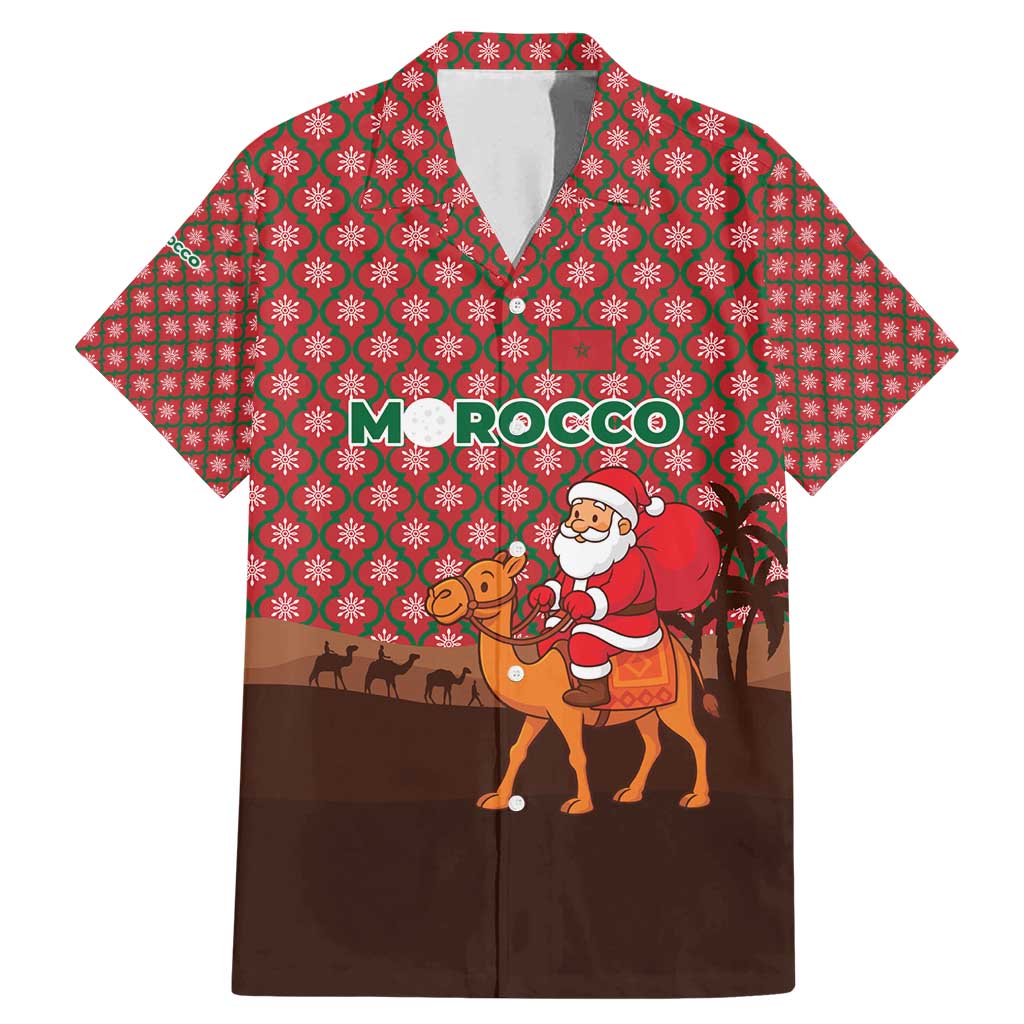 Morocco Christmas Family Matching Mermaid Dress and Hawaiian Shirt with Santa Claus Camel Caravan Desert Scene and Red Pattern Design - Wonder Print Shop
