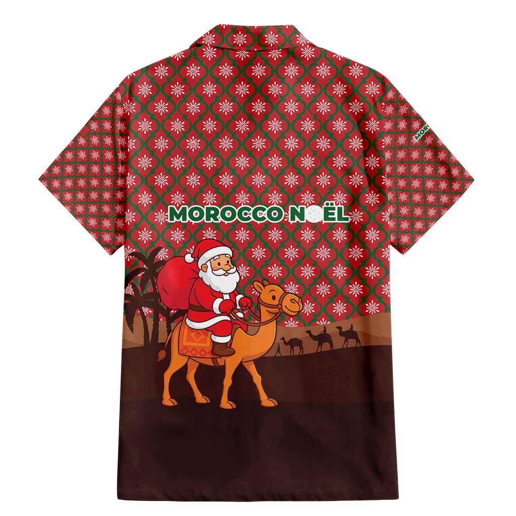 Morocco Christmas Family Matching Mermaid Dress and Hawaiian Shirt with Santa Claus Camel Caravan Desert Scene and Red Pattern Design - Wonder Print Shop