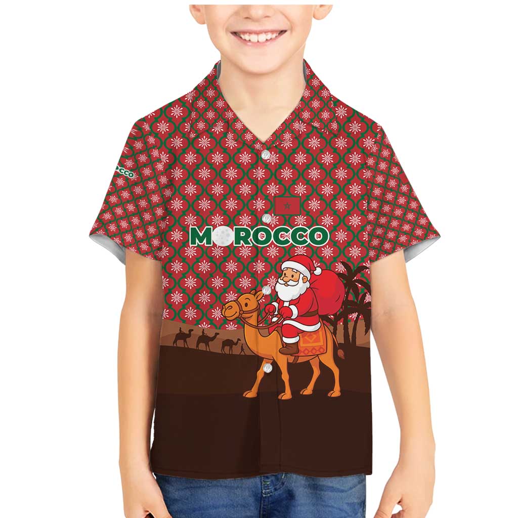 Morocco Christmas Family Matching Mermaid Dress and Hawaiian Shirt with Santa Claus Camel Caravan Desert Scene and Red Pattern Design - Wonder Print Shop