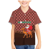 Morocco Christmas Family Matching Mermaid Dress and Hawaiian Shirt with Santa Claus Camel Caravan Desert Scene and Red Pattern Design - Wonder Print Shop