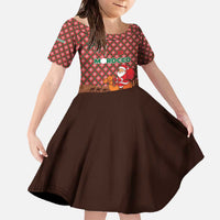 Morocco Christmas Family Matching Off The Shoulder Long Sleeve Dress and Hawaiian Shirt with Santa Claus Camel Caravan Desert Scene and Red Pattern Design - Wonder Print Shop