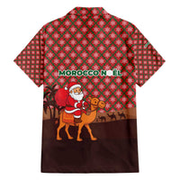 Morocco Christmas Family Matching Off The Shoulder Long Sleeve Dress and Hawaiian Shirt with Santa Claus Camel Caravan Desert Scene and Red Pattern Design - Wonder Print Shop