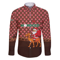 Morocco Christmas Family Matching Off The Shoulder Long Sleeve Dress and Hawaiian Shirt with Santa Claus Camel Caravan Desert Scene and Red Pattern Design - Wonder Print Shop