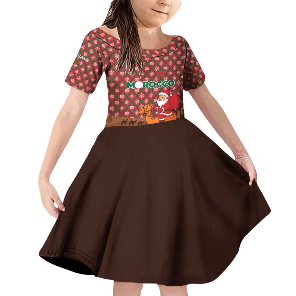 Morocco Christmas Family Matching Off Shoulder Short Dress and Hawaiian Shirt with Santa Claus Camel Caravan Desert Scene and Red Pattern Design - Wonder Print Shop