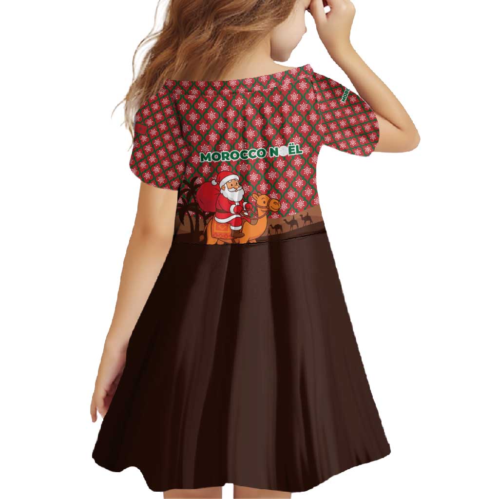 Morocco Christmas Family Matching Short Sleeve Bodycon Dress and Hawaiian Shirt with Santa Claus Camel Caravan Desert Scene and Red Pattern Design - Wonder Print Shop