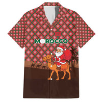 Morocco Christmas Family Matching Short Sleeve Bodycon Dress and Hawaiian Shirt with Santa Claus Camel Caravan Desert Scene and Red Pattern Design - Wonder Print Shop