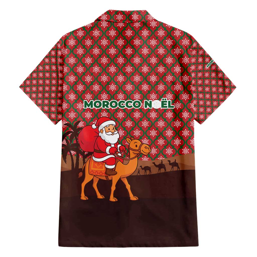 Morocco Christmas Family Matching Short Sleeve Bodycon Dress and Hawaiian Shirt with Santa Claus Camel Caravan Desert Scene and Red Pattern Design - Wonder Print Shop