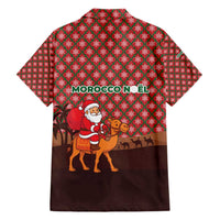 Morocco Christmas Family Matching Short Sleeve Bodycon Dress and Hawaiian Shirt with Santa Claus Camel Caravan Desert Scene and Red Pattern Design - Wonder Print Shop
