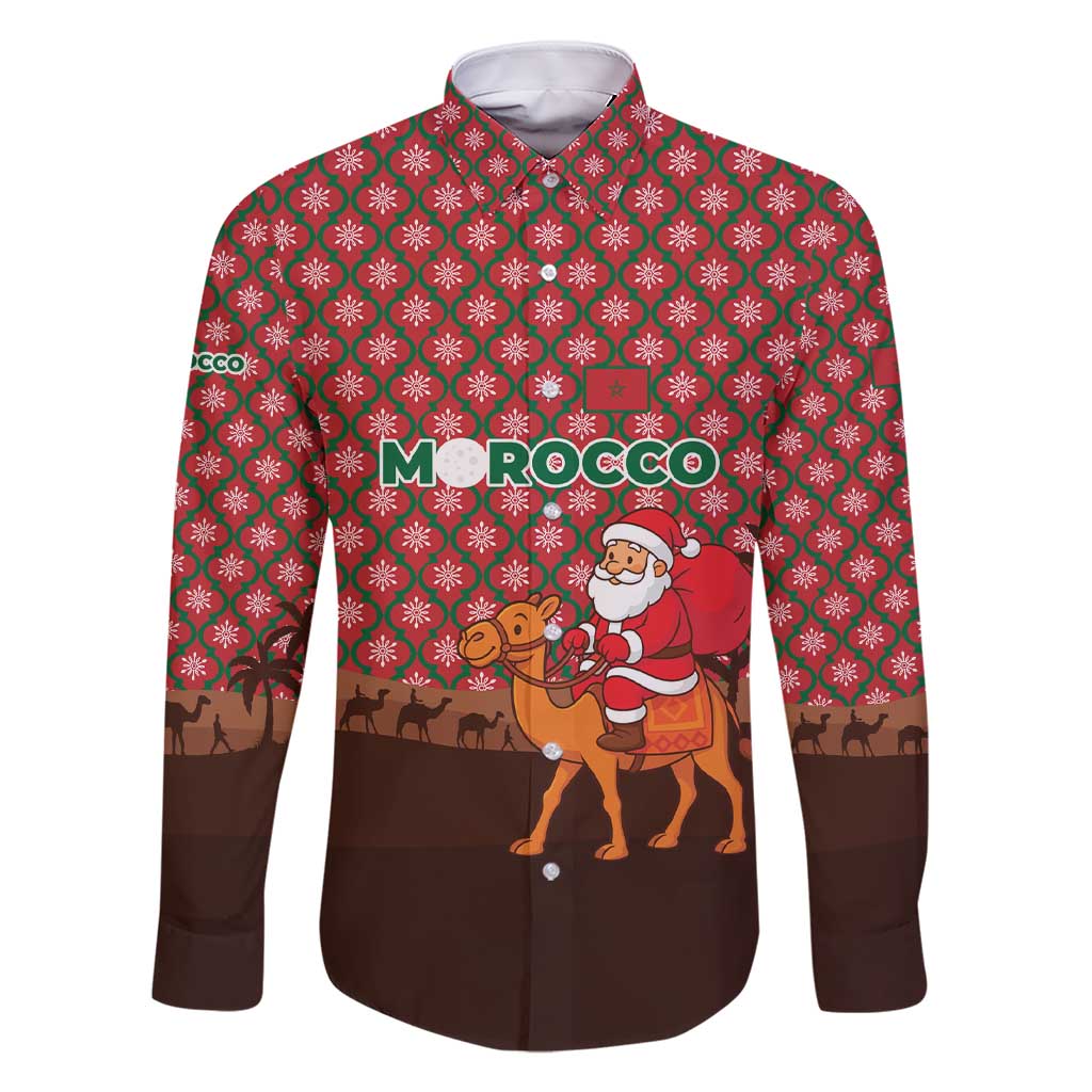 Morocco Christmas Family Matching Short Sleeve Bodycon Dress and Hawaiian Shirt with Santa Claus Camel Caravan Desert Scene and Red Pattern Design - Wonder Print Shop