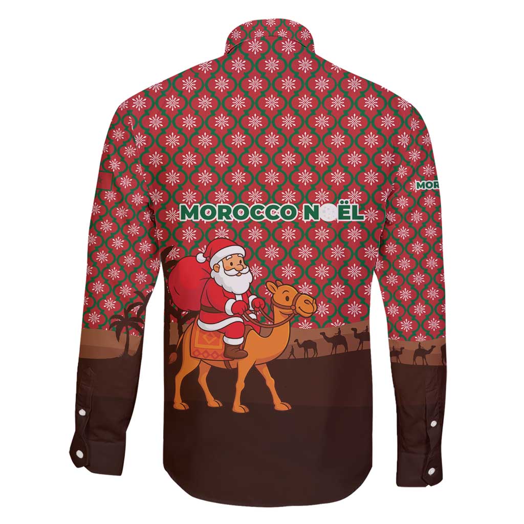 Morocco Christmas Family Matching Short Sleeve Bodycon Dress and Hawaiian Shirt with Santa Claus Camel Caravan Desert Scene and Red Pattern Design - Wonder Print Shop