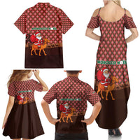 Morocco Christmas Family Matching Summer Maxi Dress and Hawaiian Shirt with Santa Claus Camel Caravan Desert Scene and Red Pattern Design - Wonder Print Shop