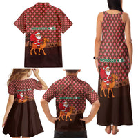 Morocco Christmas Family Matching Tank Maxi Dress and Hawaiian Shirt with Santa Claus Camel Caravan Desert Scene and Red Pattern Design - Wonder Print Shop