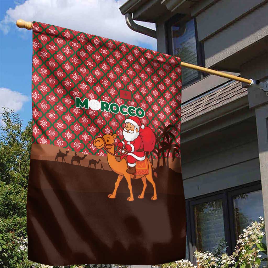 Morocco Christmas Garden Flag with Santa Claus Camel Caravan Desert Scene and Red Pattern Design - Wonder Print Shop