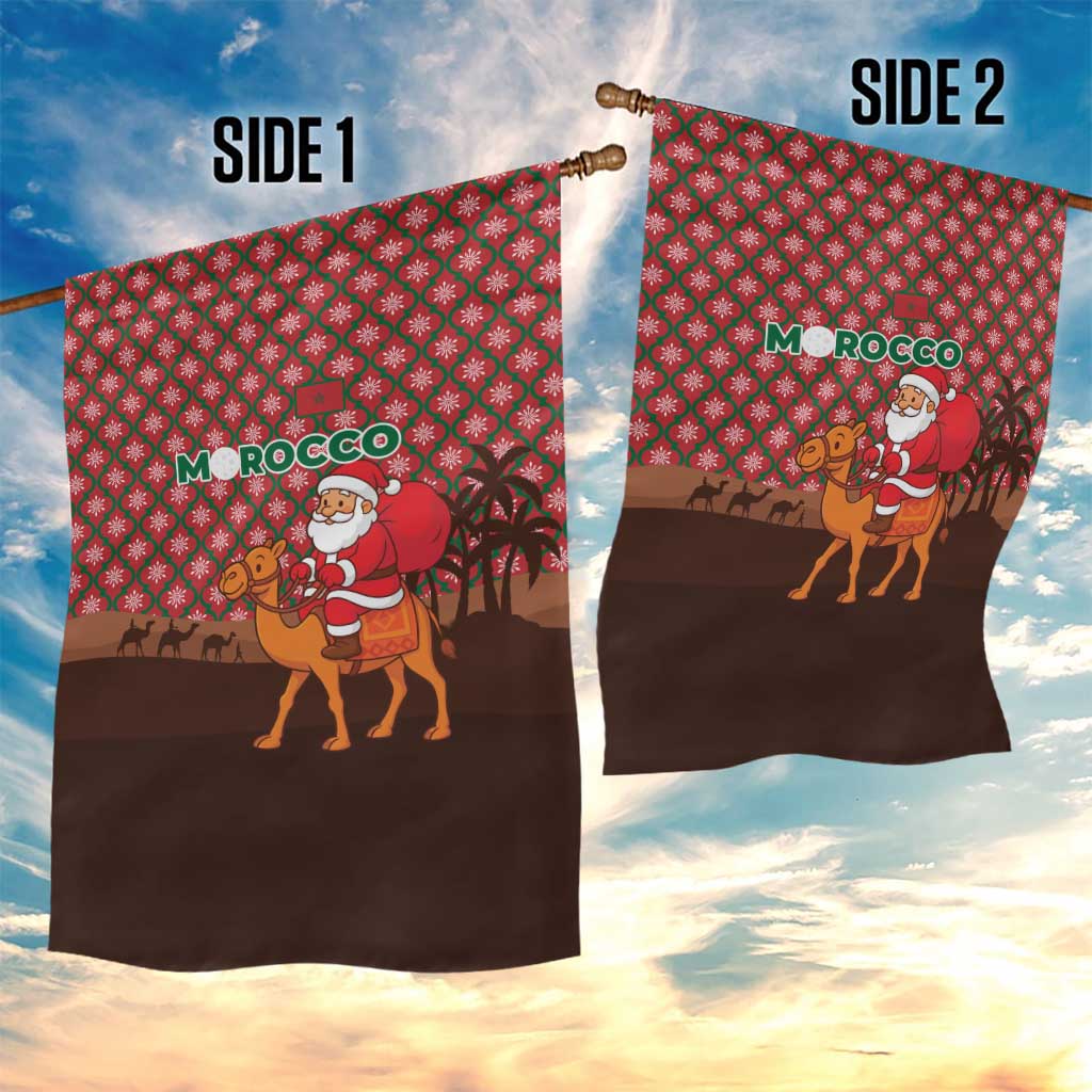 Morocco Christmas Garden Flag with Santa Claus Camel Caravan Desert Scene and Red Pattern Design - Wonder Print Shop