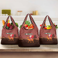 Morocco Christmas Grocery Bag with Santa Claus Camel Caravan Desert Scene and Red Pattern Design - Wonder Print Shop