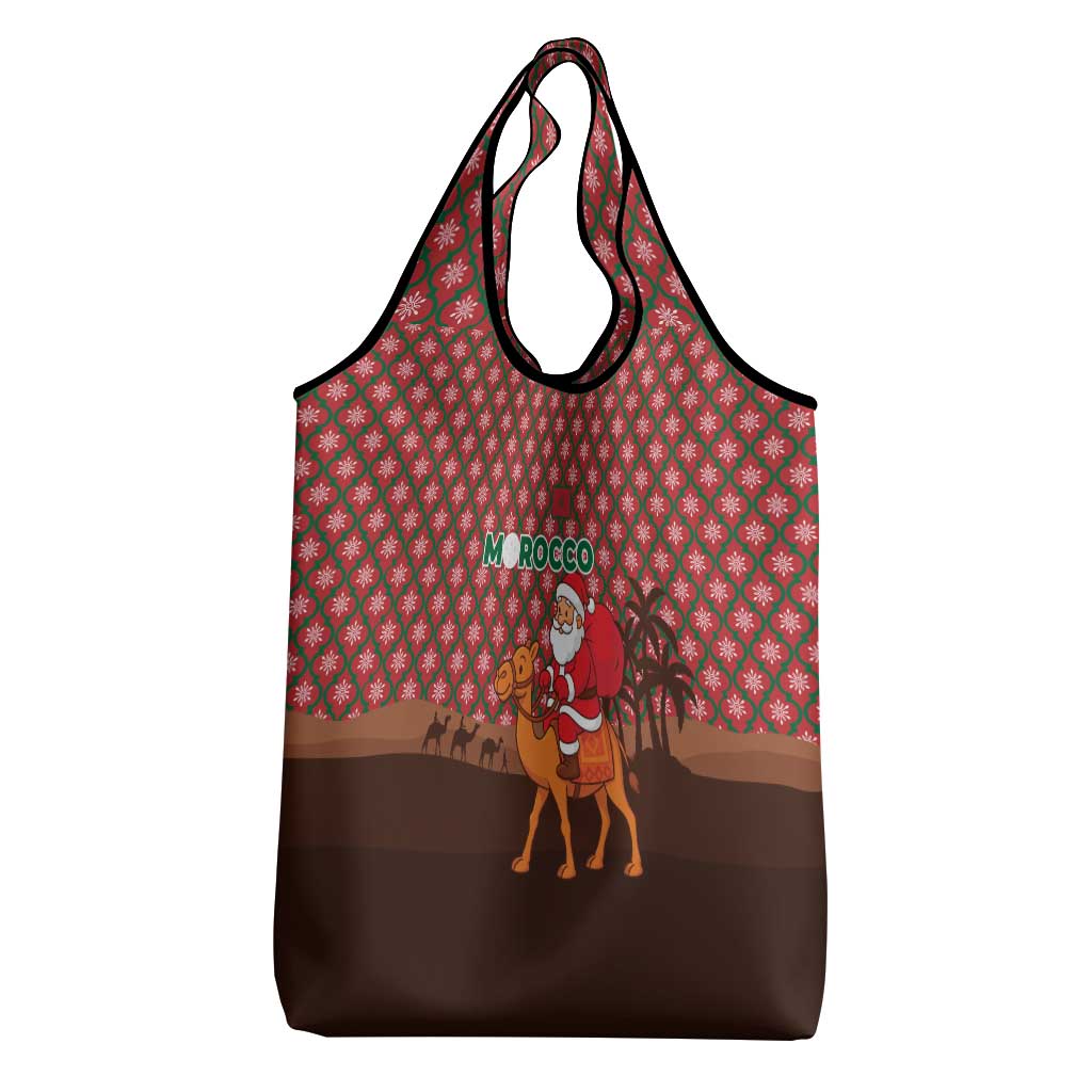 Morocco Christmas Grocery Bag with Santa Claus Camel Caravan Desert Scene and Red Pattern Design - Wonder Print Shop