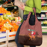 Morocco Christmas Grocery Bag with Santa Claus Camel Caravan Desert Scene and Red Pattern Design - Wonder Print Shop