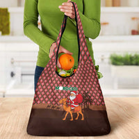 Morocco Christmas Grocery Bag with Santa Claus Camel Caravan Desert Scene and Red Pattern Design - Wonder Print Shop
